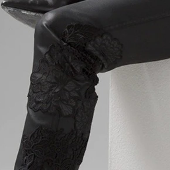 WHBM NWT $150 High-Rise Coated Denim & Lace Slim Jeans Black - Picture 7 of 9